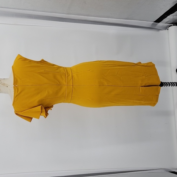 Miusol Ruffled Trim Slit Hem Midi Yellow Dress Size M - Picture 4 of 9